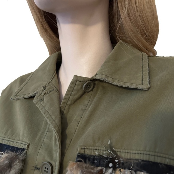 TOPSHOP Jacket Coat Plume Feathers Cotton Military Army Green Field Utility - Picture 8 of 15